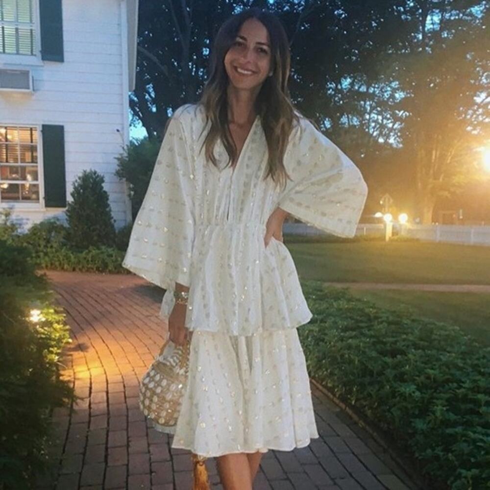 RHODE Bella Dress in Natural Metallic Heart Print Cream Gold Silver Size XS Chic
